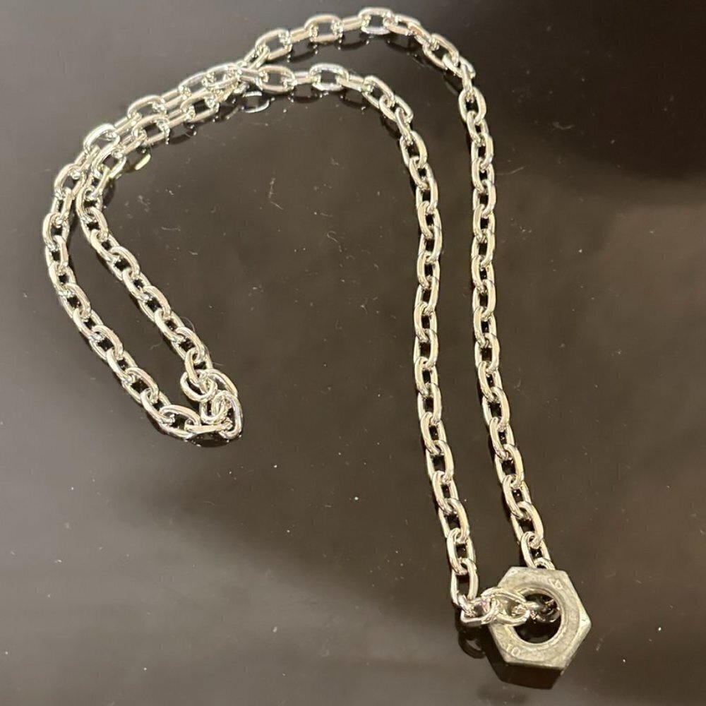 Silver Stainless Steel Strand Necklace Punk Rock Modern Gift Nuts Grunge